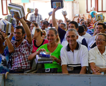 Cuban Christians receiving Bibles for the first time